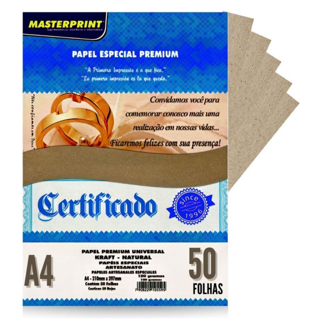 Papel Kraft Natural Pardo 180g A4 c/ 50 folhas Masterprint Premium Artesanato