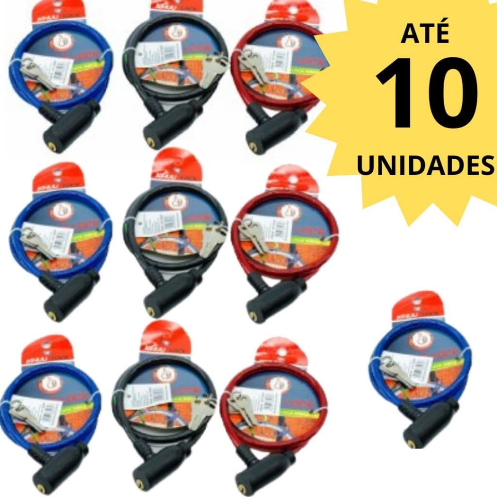 Kit com 10, 6 ou 3 Cabo Antifurto Para Bicicleta 65 ou 47cm com chaves (corrente bike) cadeado roubo