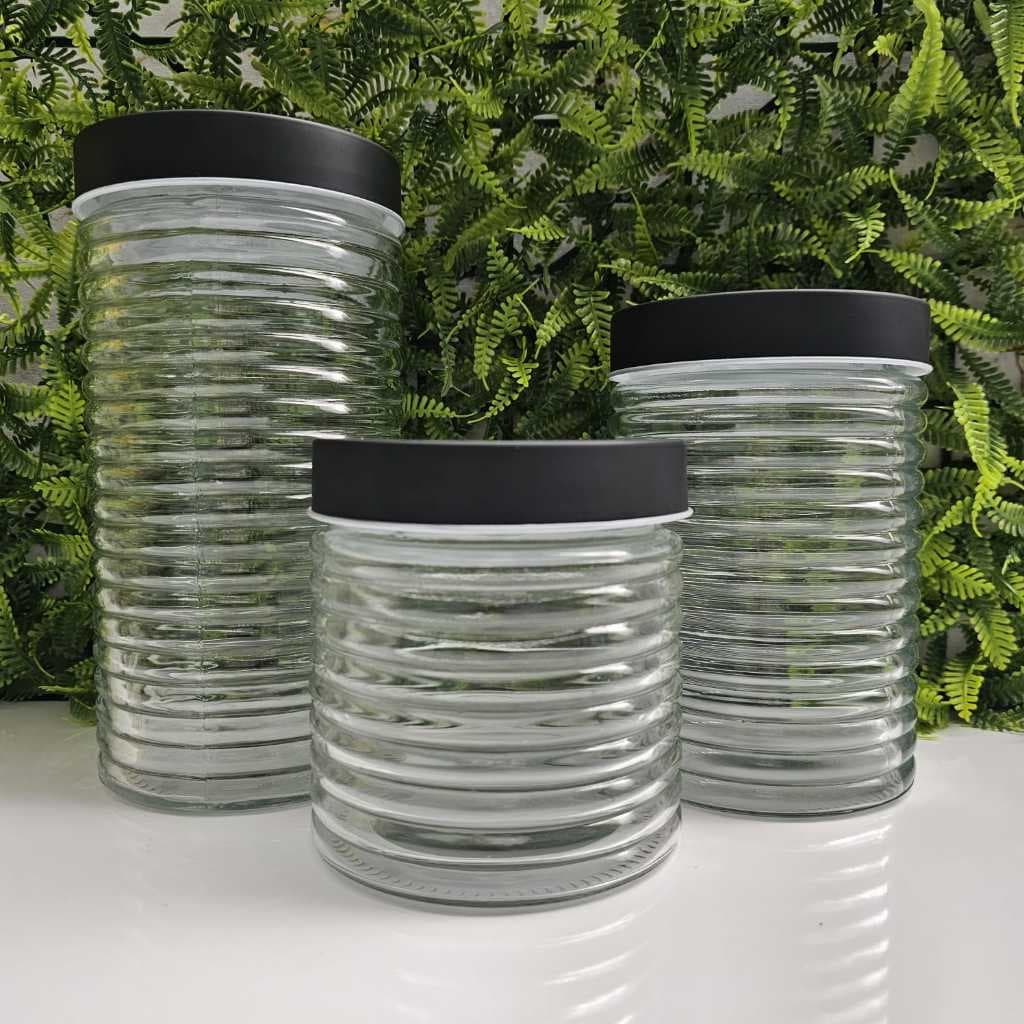 Conjunto 3 Potes de Vidro Com Tampa Preta FONTANA