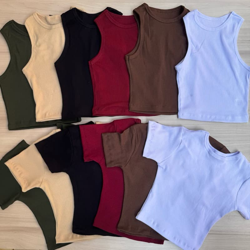Kit 2 Cropped Regata Canelada Manga Curta Canelado Decote Nadador Gola Redonda Ribana Canelada Zara Várias Cores Gringa
