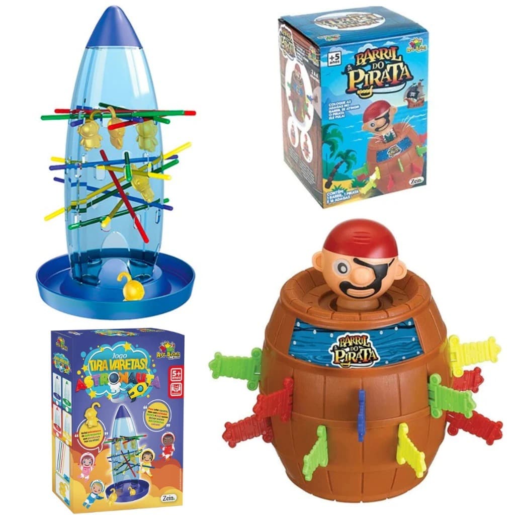Combo com 2 super jogos barril pula pirata + tira vareta cai astronauta Foguete Brinquedo Infantil