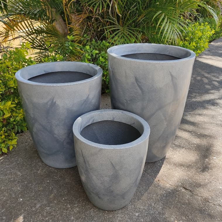 Kit 3 Vasos para plantas decorativo em polietileno marmorizado redondo altos e largos P, M e G