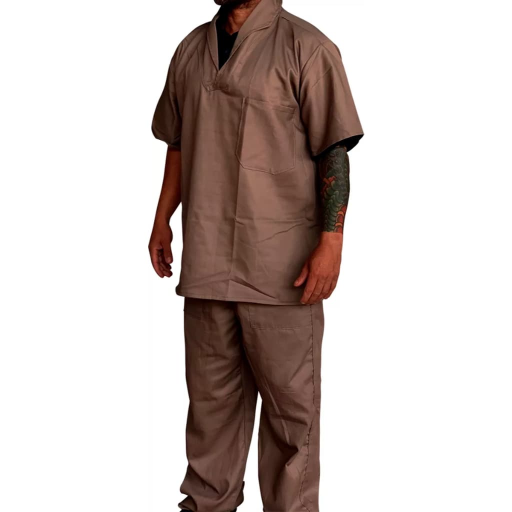 CONJUNTO BRIM CALÇA E CAMISA MANGA CURTA UNIFORME TRABALHO