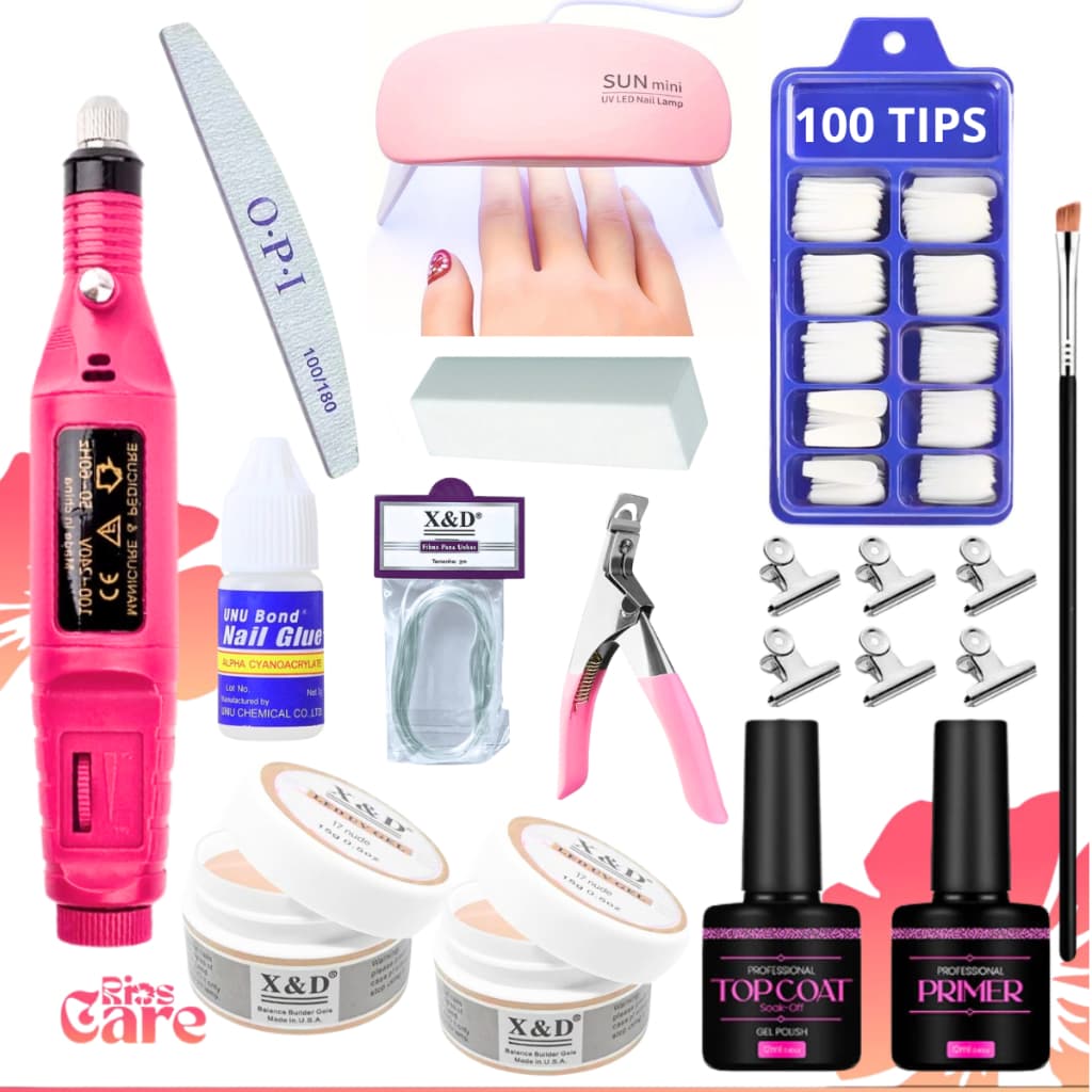 Kit Unha Gel Manicure Completo Profissional + Lixa Elétrica + Mini Cabine + Tips + Cola Unha + Fibra