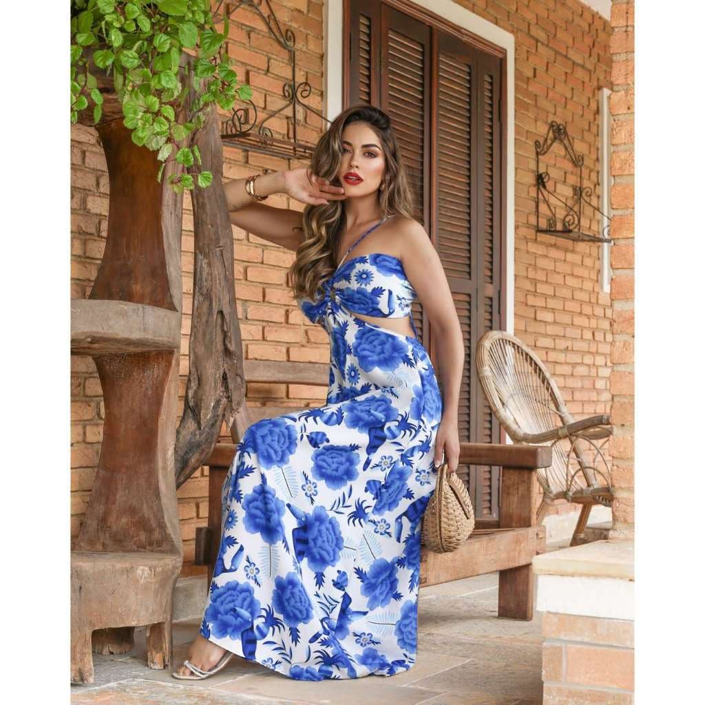 vestido longo estampado com Bojo para Mais Conforto