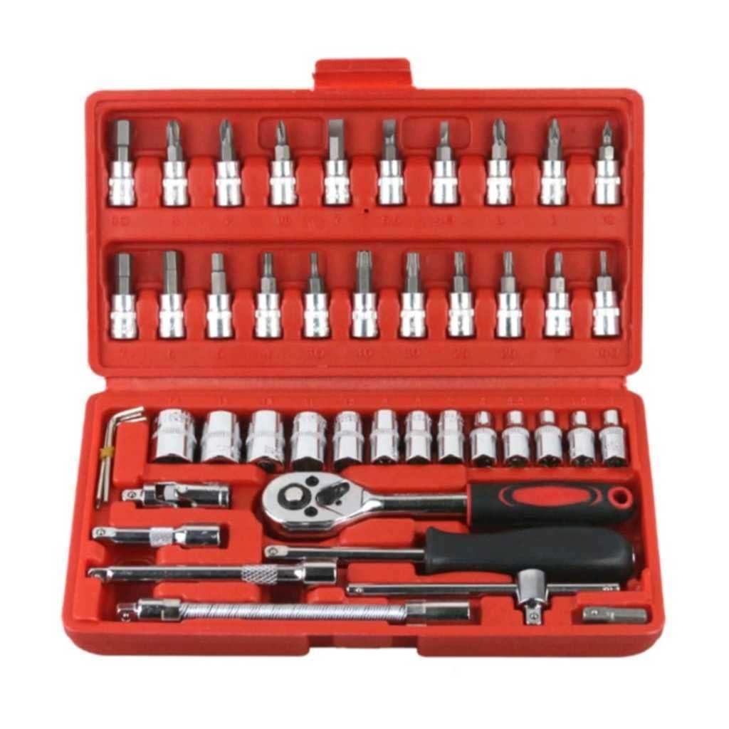 Kit De Ferramentas 46 Peças Jogo De Soquetes Chave Catraca Reversível Com Maleta Jogo De Ferramentas