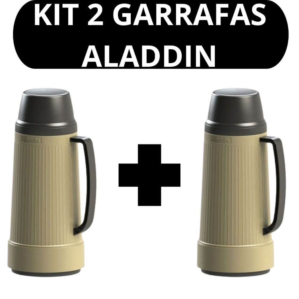 Kit 2 Garrafas Termicas Aladdin 1 Litro Original Com Alça Ares Garrafa de Cafe Cha Bege Preta