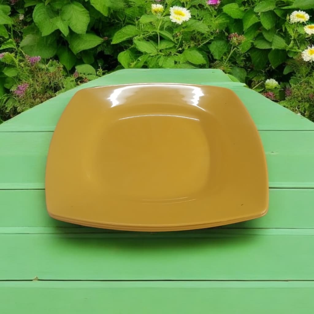 5 Prato Quadrado Pequeno Plástico Amarelo Sobremesa Eventos