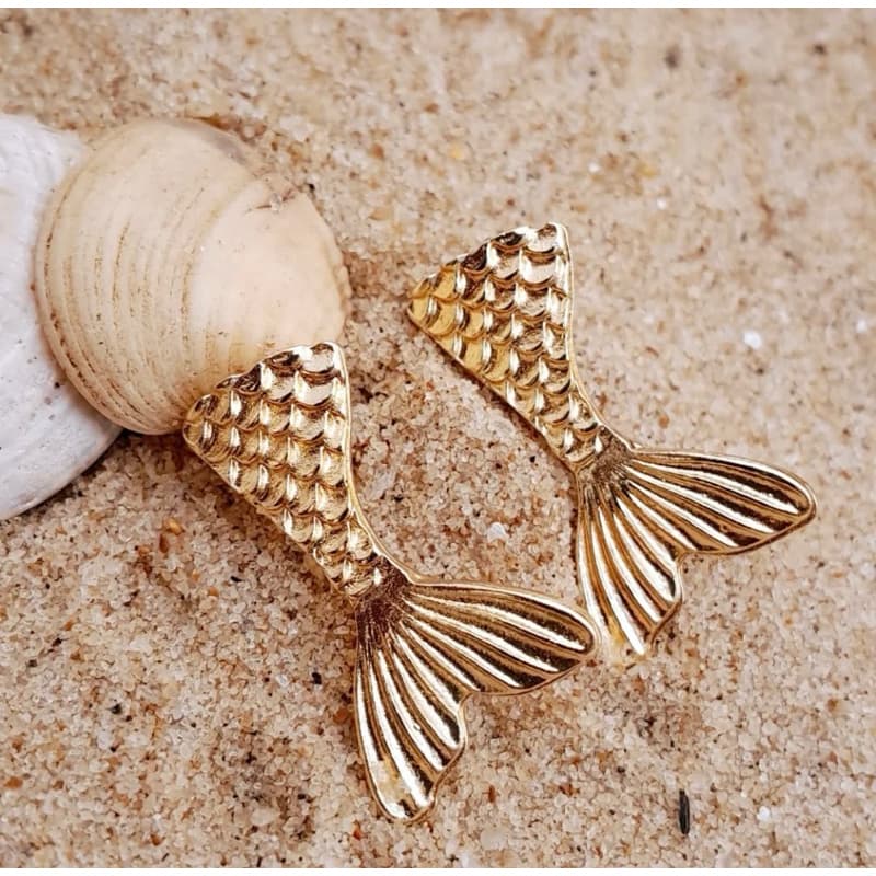 Brinco Cauda de Sereia | Folheado a Ouro 18k | Brincos Praia | Dourado Perfeito que Não Sai na Água | Moda Feminina