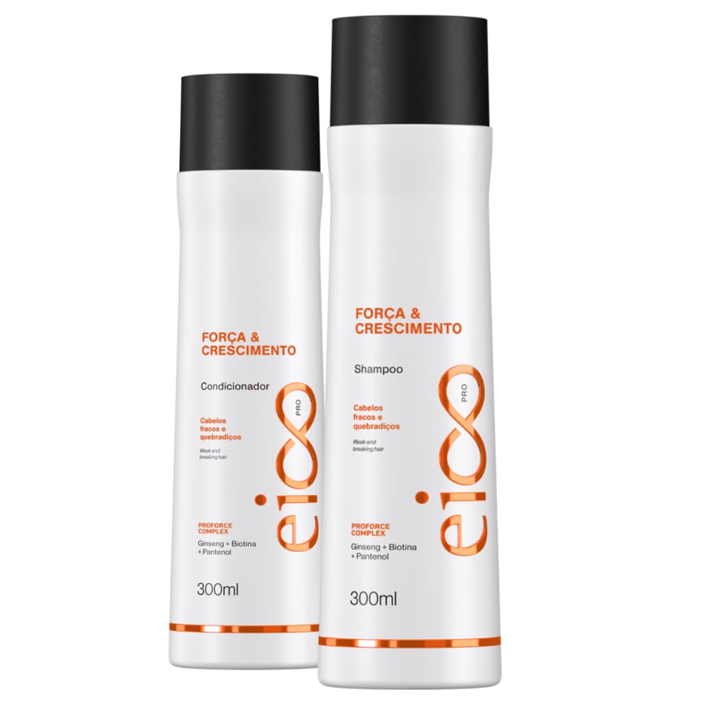 Kit Eico Pro Força e Crescimento Shampoo Sem Sal Condicionador Leave-in Antiqueda Antiquebra