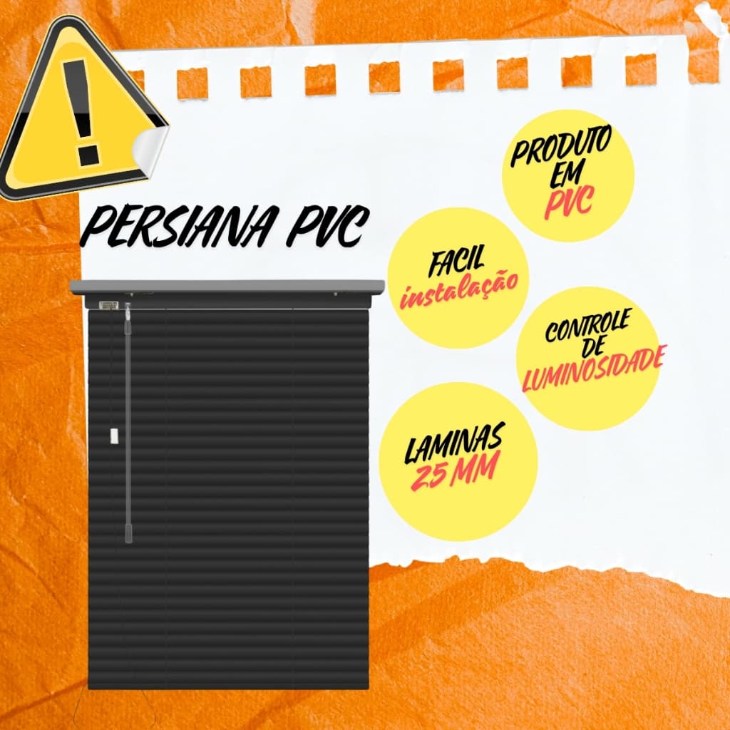 Persiana Horizontal Blecaute Preta Cortina Sala Cozinha 100x130 PVC