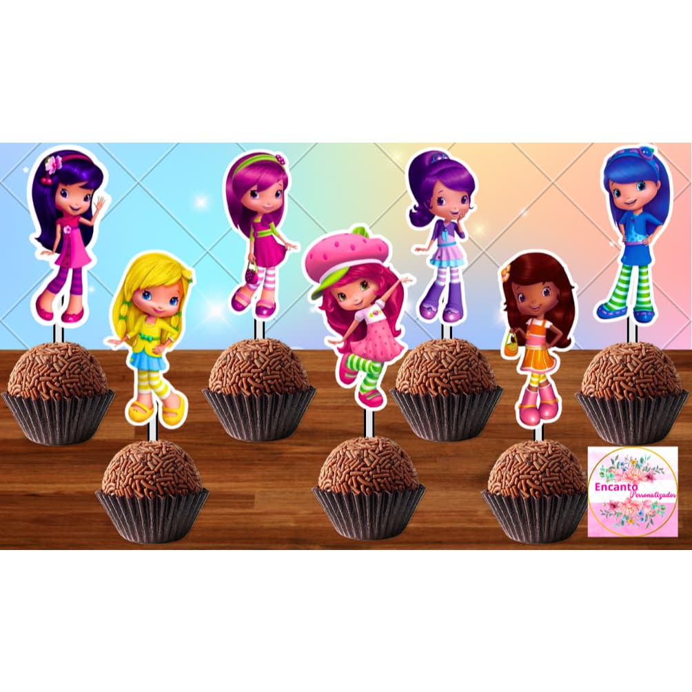 50 Tags Toppers P/ Docinho de Festa Moranguinho brigadeiro beijinho.