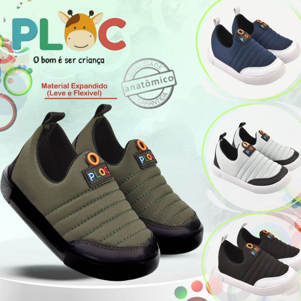 Tênis Ploc Street Calce Fácil Slip On Flat Anatômico Menino *Edição Sola Preta*