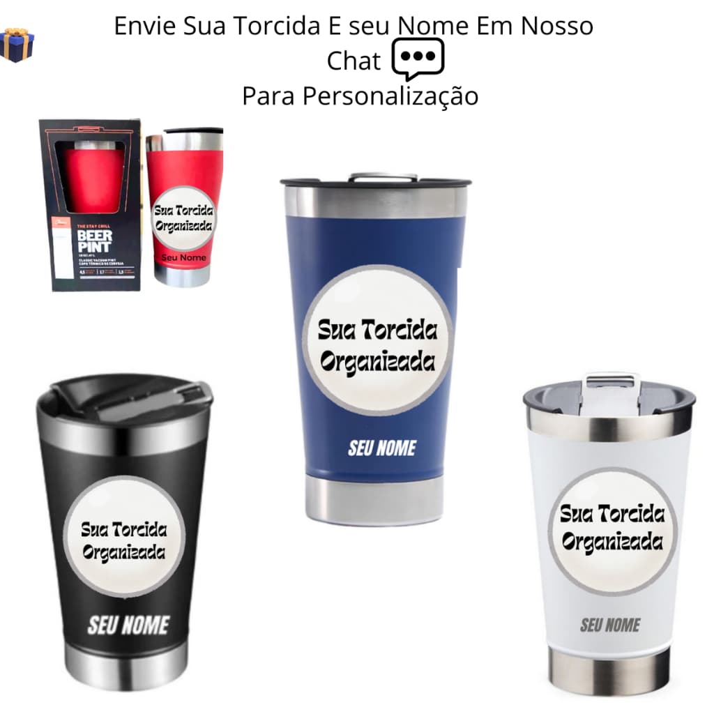 Copo Térmico Personalizado com Torcida Organizada + Nome Abridor Tampa Gelado 473ml