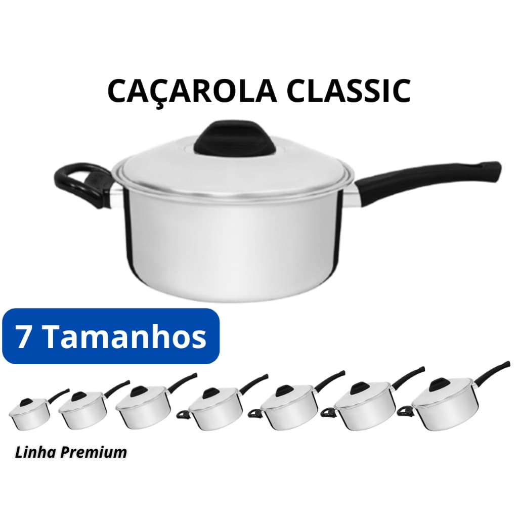 Panelas/Caçarolas com Cabo e Tampa Tradicionais de Alumínio Polido - ALUMIC