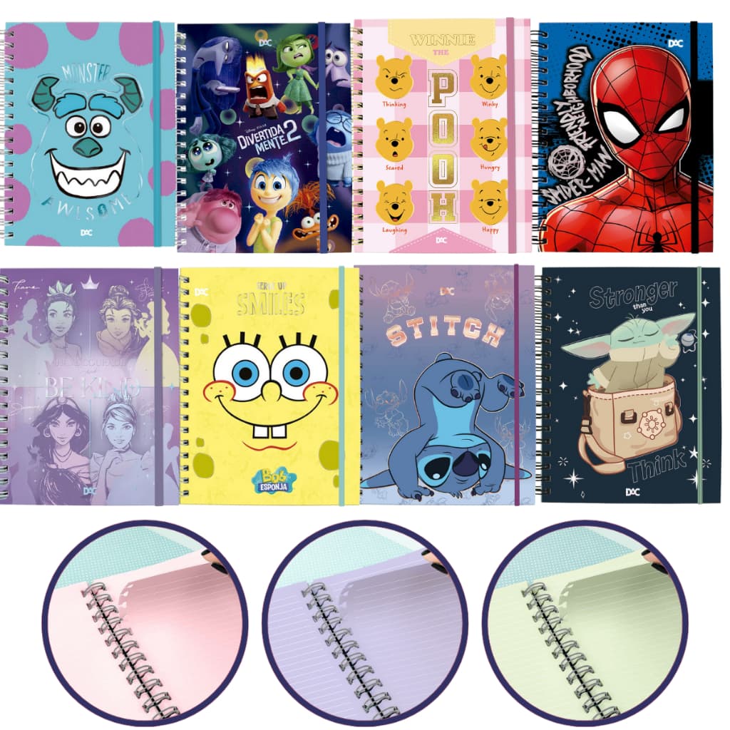 Caderno Smart Universitário, Colegial e Mini 10 Matérias DAC Folhas Tira e Coloca Personagens Disney