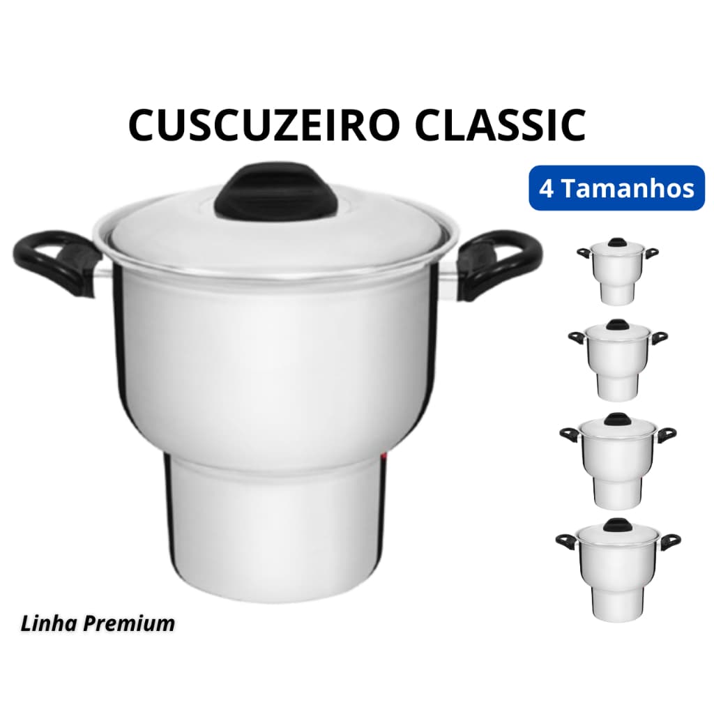 Cuscuzeiro Classic Nordestino Tradicional de Alumínio Polido - Vários Tamanhos - ALUMIC