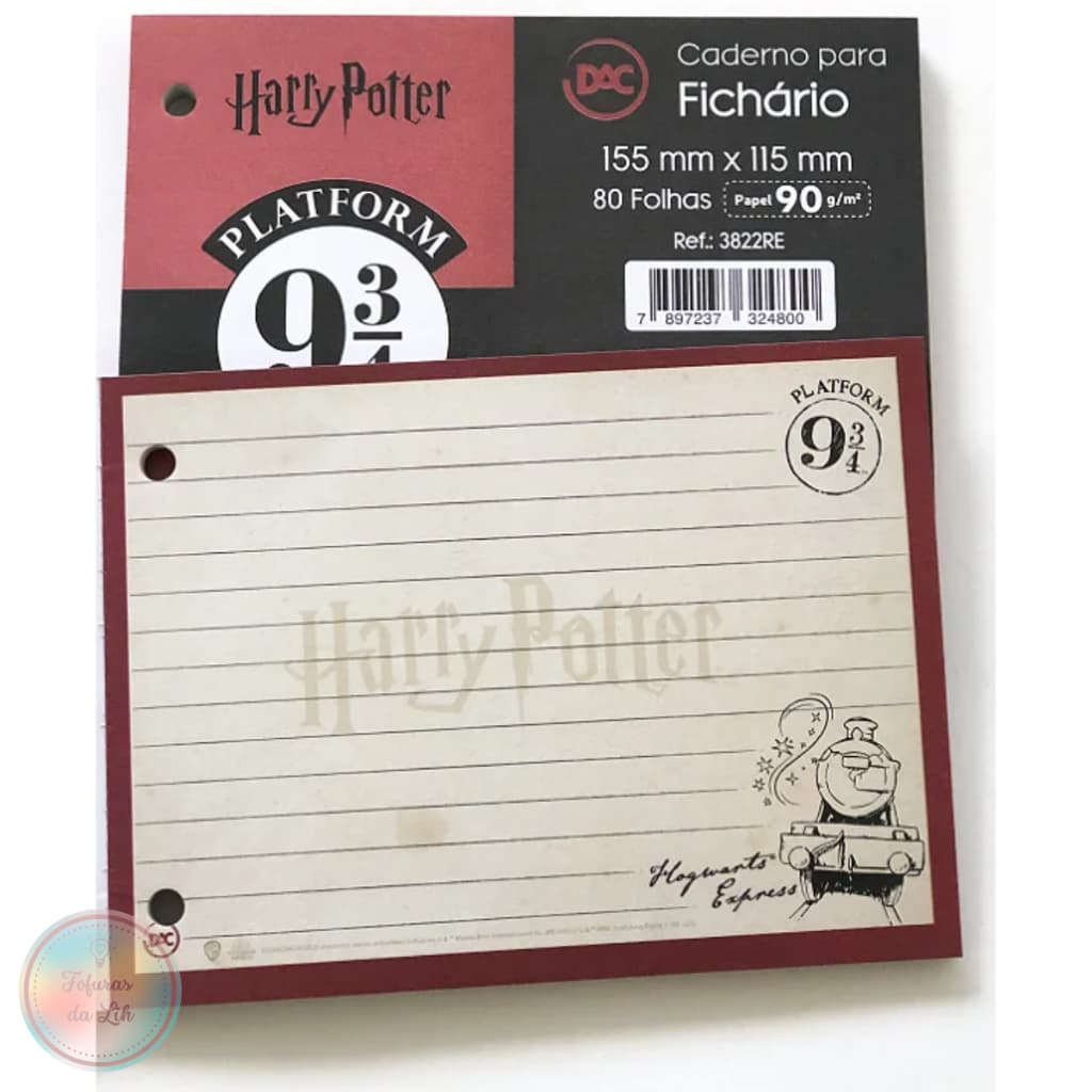 Refil Caderno Argolado Mini fichário Bloco de anotações Harry Potter Vertical com 80 folhas