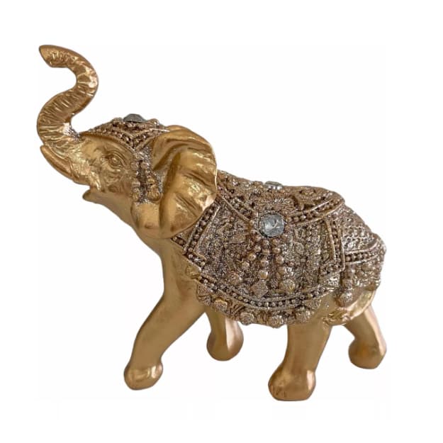 Mini Elefante 9cm Indiano Decoração Resina Sorte Fortuna Dourado