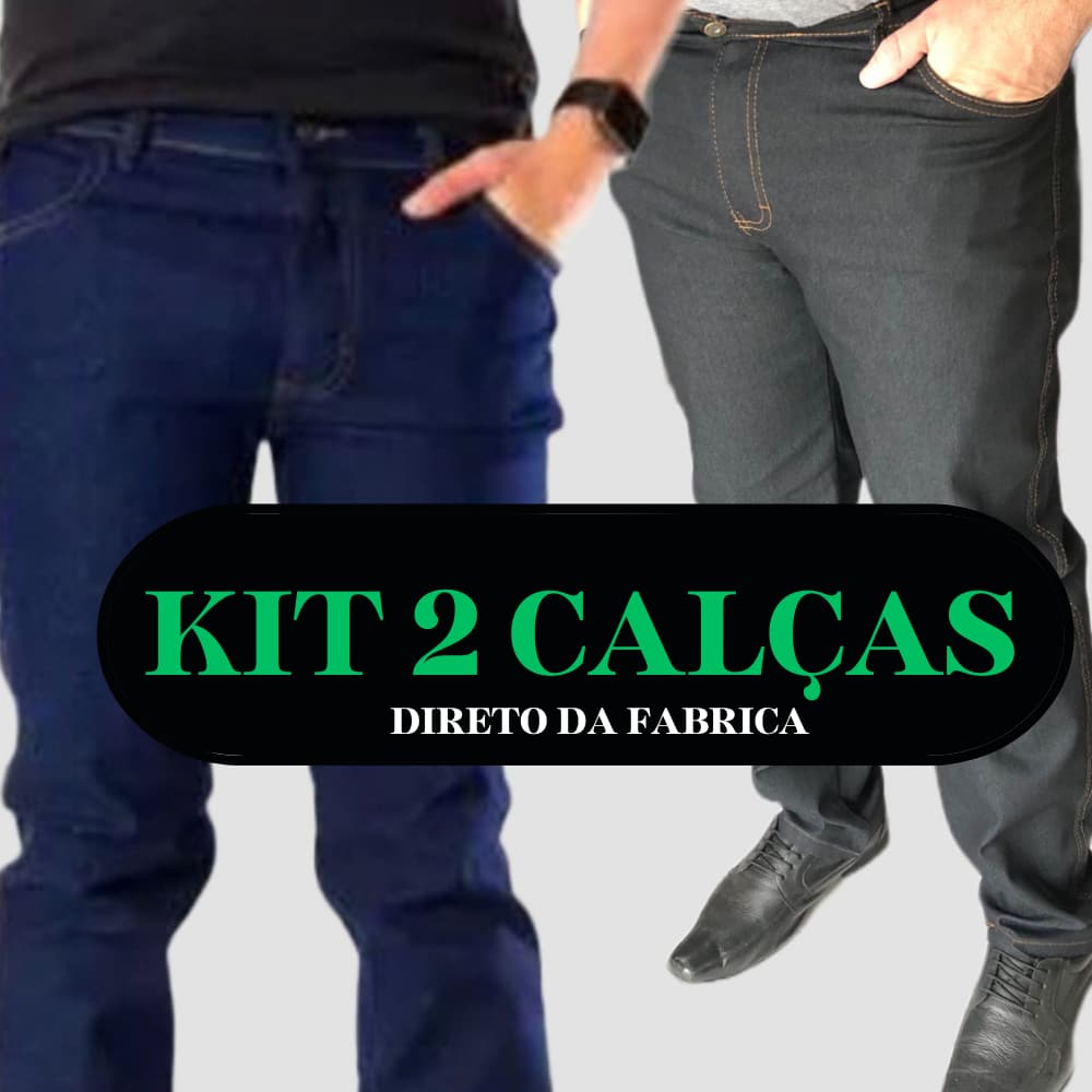 Calças Jeans Masculina Kit 2 para Trabalho  36 ao 56 com Elastano Azul Escuro e Preta