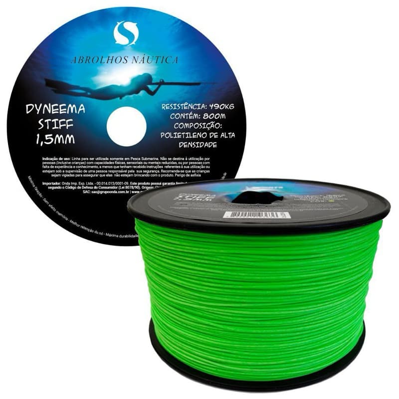 Linha Corda Dyneema 1,5mm Stiff Verde (Metro) para Arbalete Arpão Pesca Sub