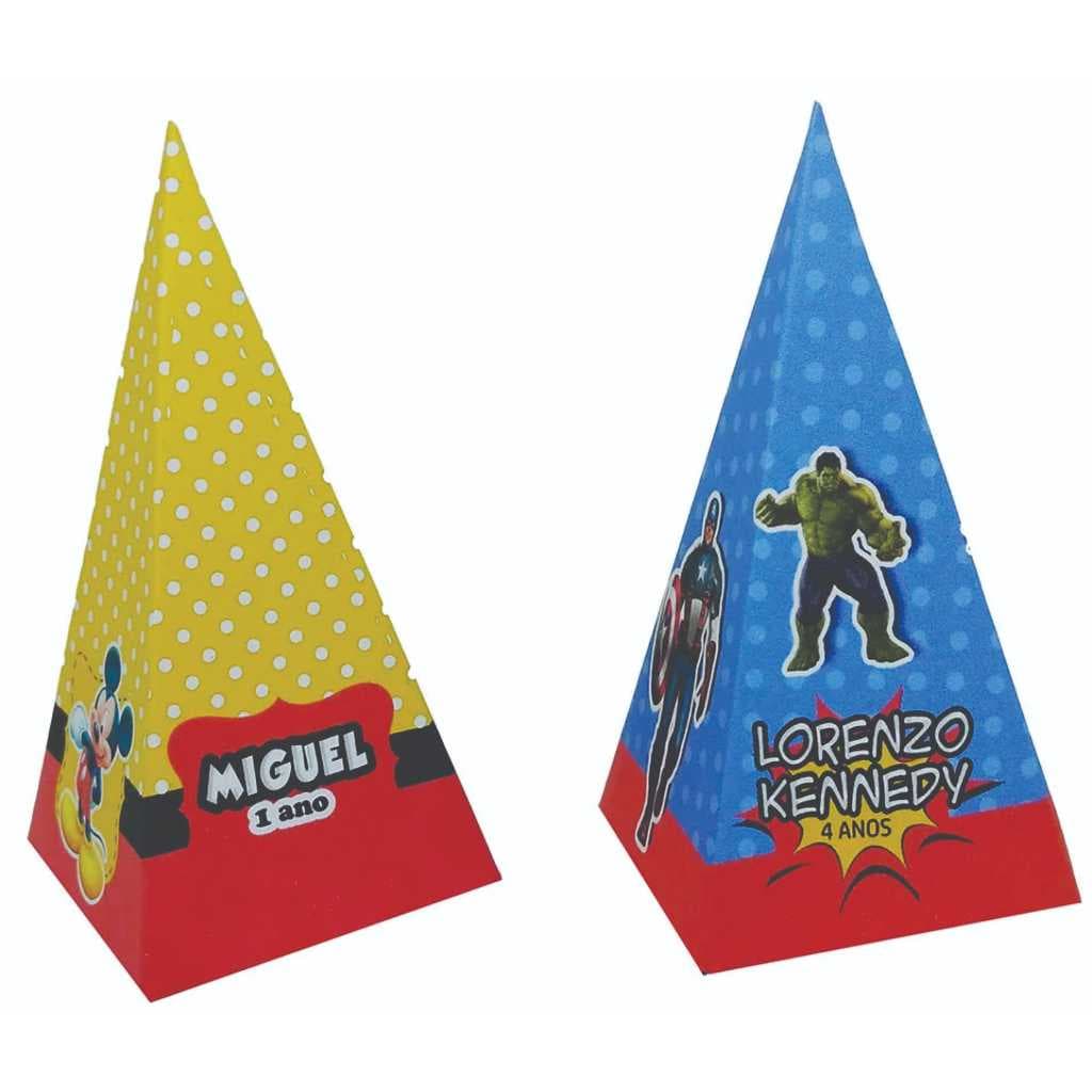 25 Caixas Pirâmide Cone Personalizadas Lembrancinhas de Aniversário Festa Todos os Temas