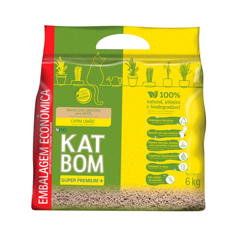 Katbom Granulado Sanitário para Gatos Capim Limão 6 KG