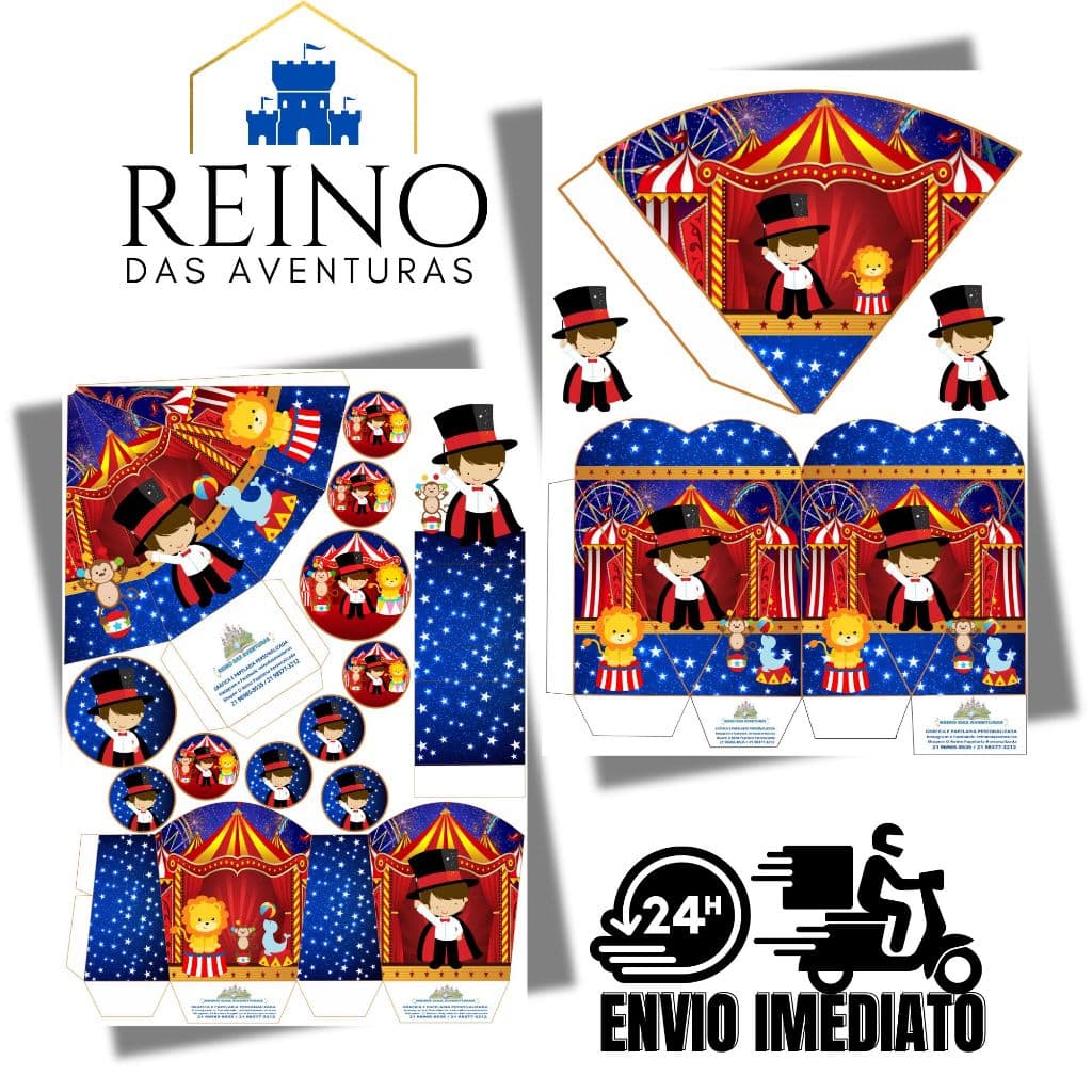 Envio imediato - TEMA  CIRCO MENINO MÁGICO Kit 85 ou 170 Lembrancinha Festa de Aniversário (sem nome)