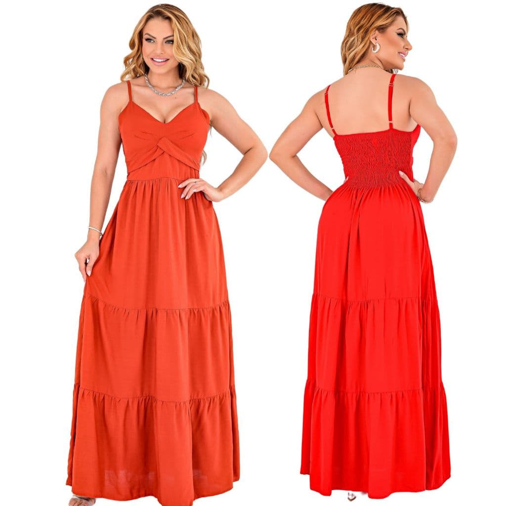 Vestido Longo Feminino Leve E Confortável Varias Cores Bloqueira Festa Eventos Casual