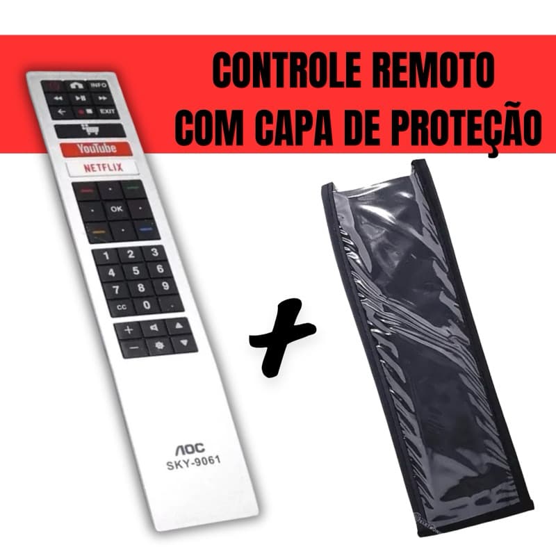 kit Controle Remoto + Capa TV AOC SMART 4K LED - Youtube Netflix