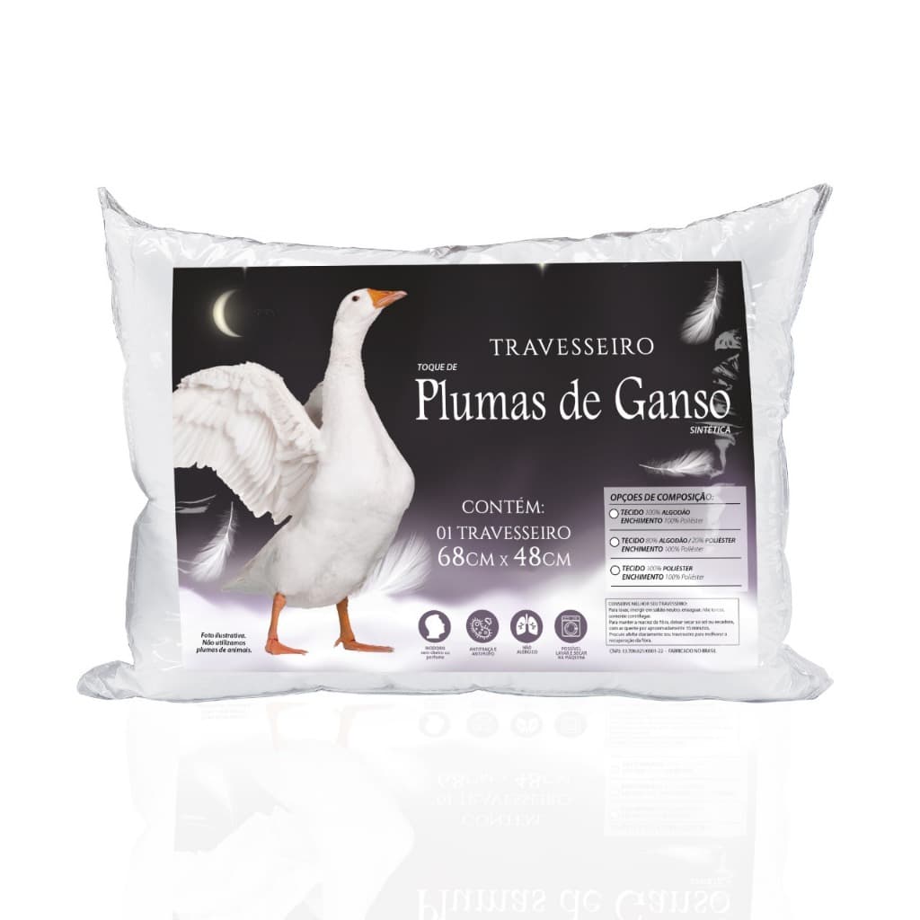 Kit 2 Travesseiros Pluma de Ganso Descanso Antiacaro 70x50cm Ultra Macio