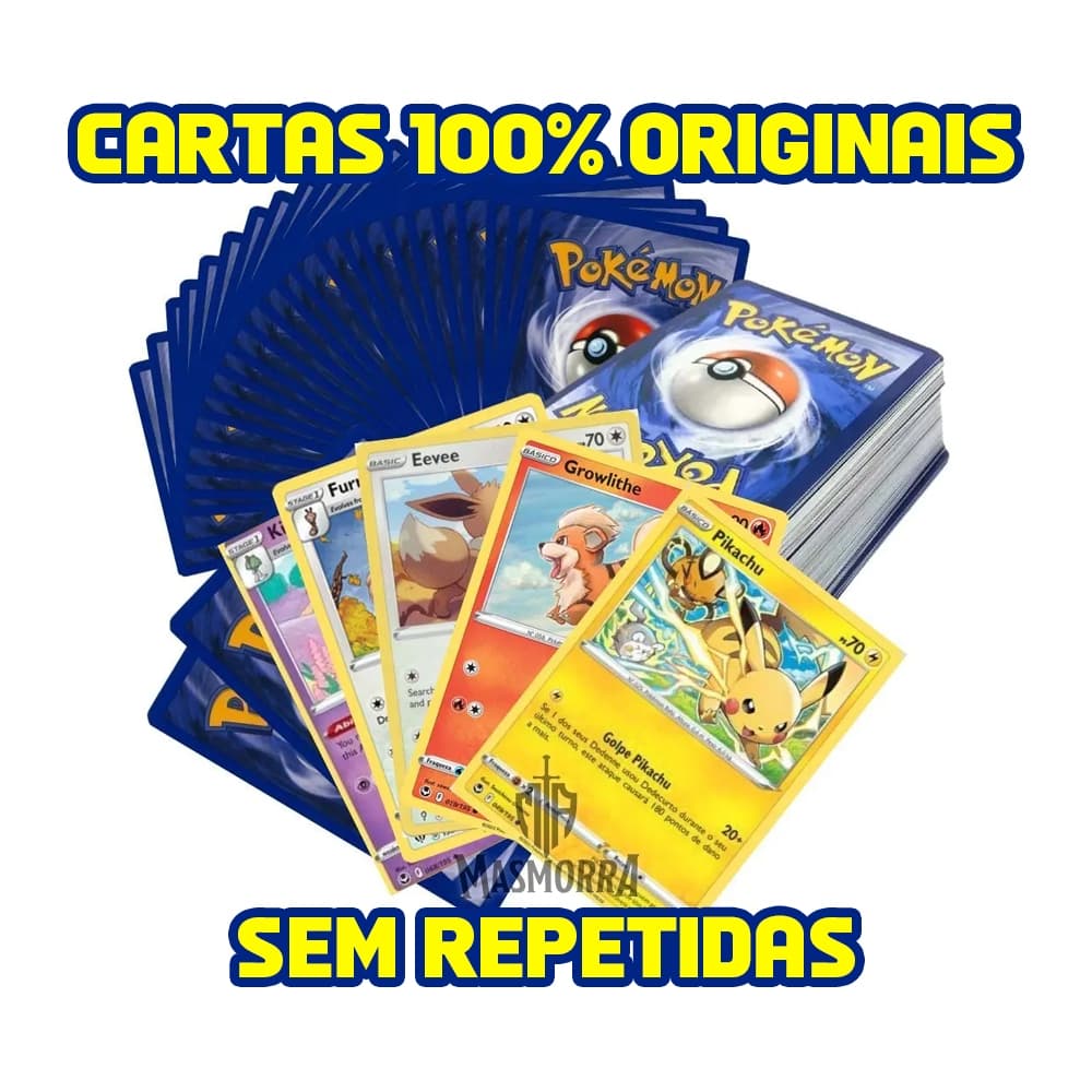 Cartas Pokemon Originais Lote de 100, 50 ou 20 - Sem cards repetidas - Brilhante Garantida