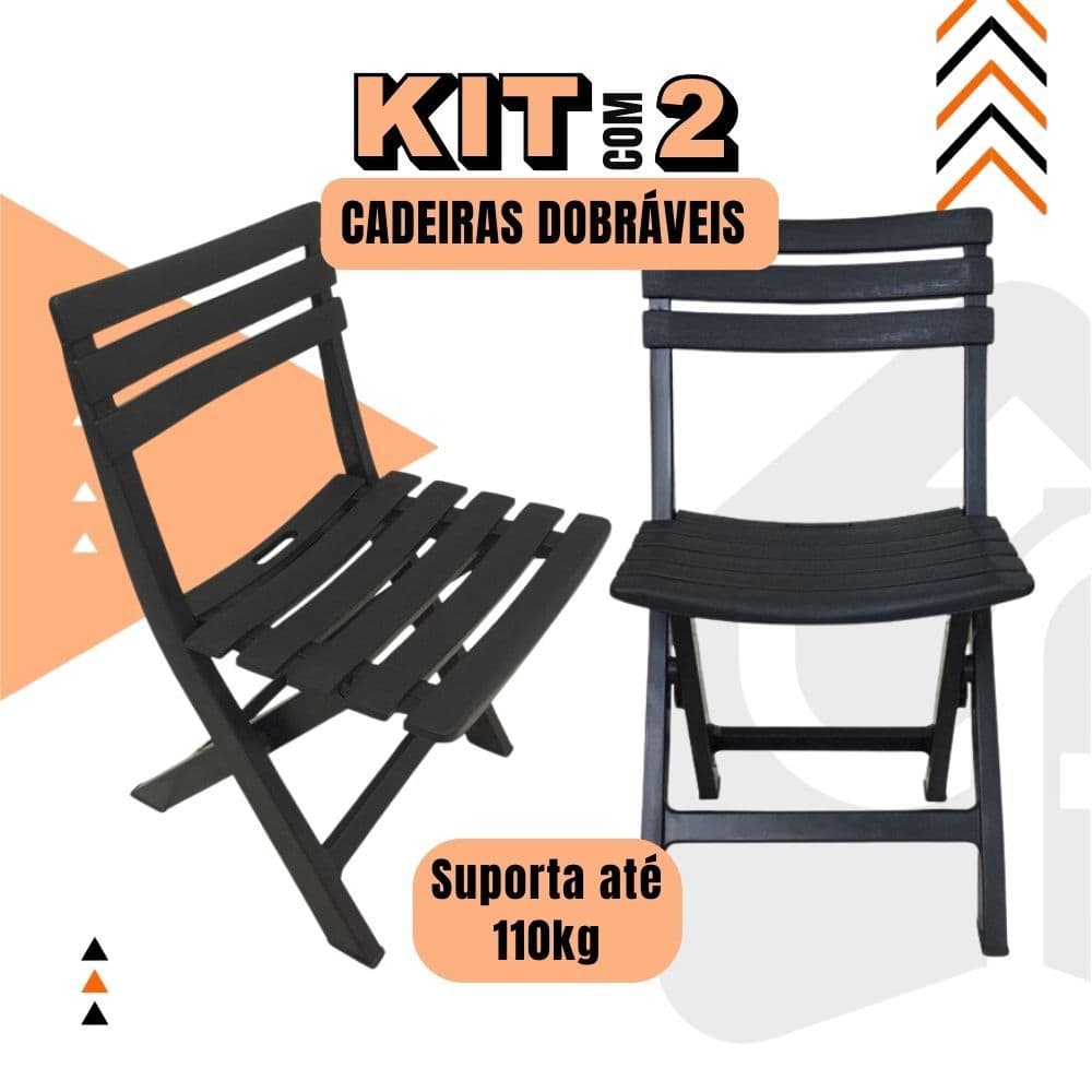 Kit 2 Cadeiras Dobráveis Área De Lazer Sustentável Preta Suporta até 100kg