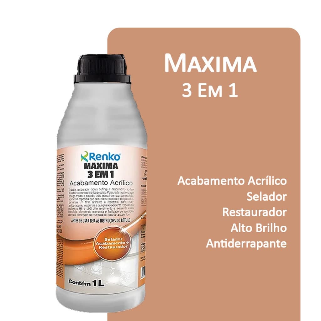 Acabamento Acrílico Maxima 3 em 1 - 1L Renko - Brilho, Proteção e Durabilidade Para Seus Pisos