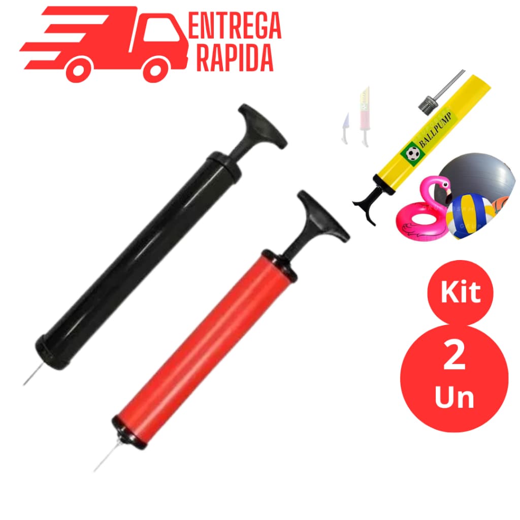 Kit 2 Bomba De Encher Bola de Futebol Futsal Futevôlei Basquete Infláveis Boia Colete Bexiga Bolas Pilates