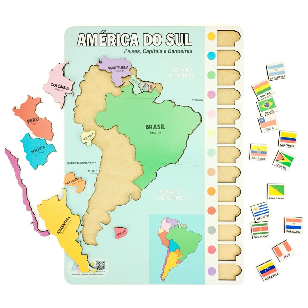 Mapa Educativo America Sul Madeira Encaixe Países Capitais