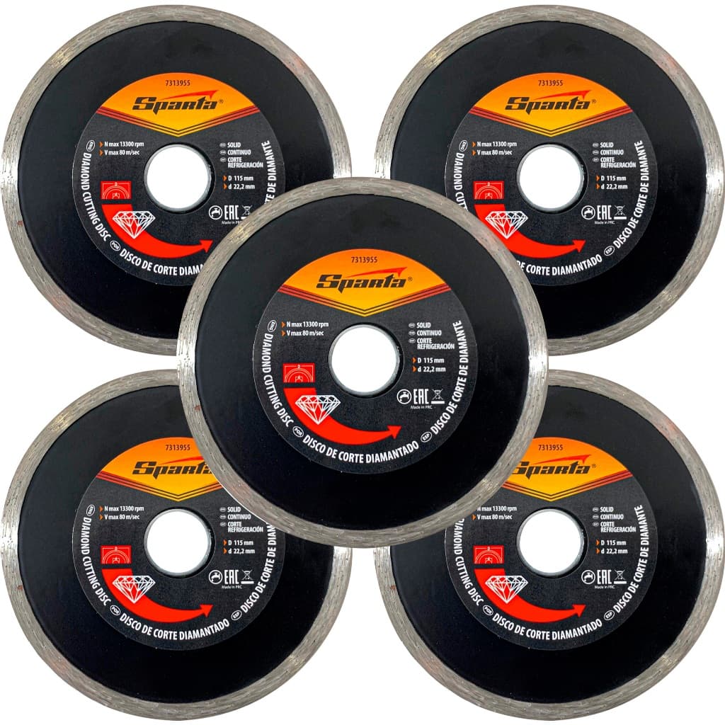 5X DISCO DE CORTE DIAMANTADO CONTÍNUO P/ SERRAR MARMORE 115 X 22,2 MM 4,5 POL