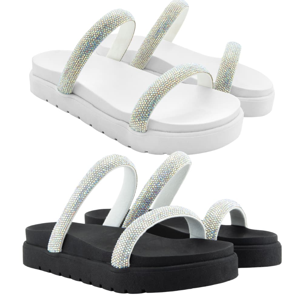 Kit 2 Pares de Sandalia Papete Birken Flatform Slide Calce Facil Feminina Para Mulheres Tratorada
