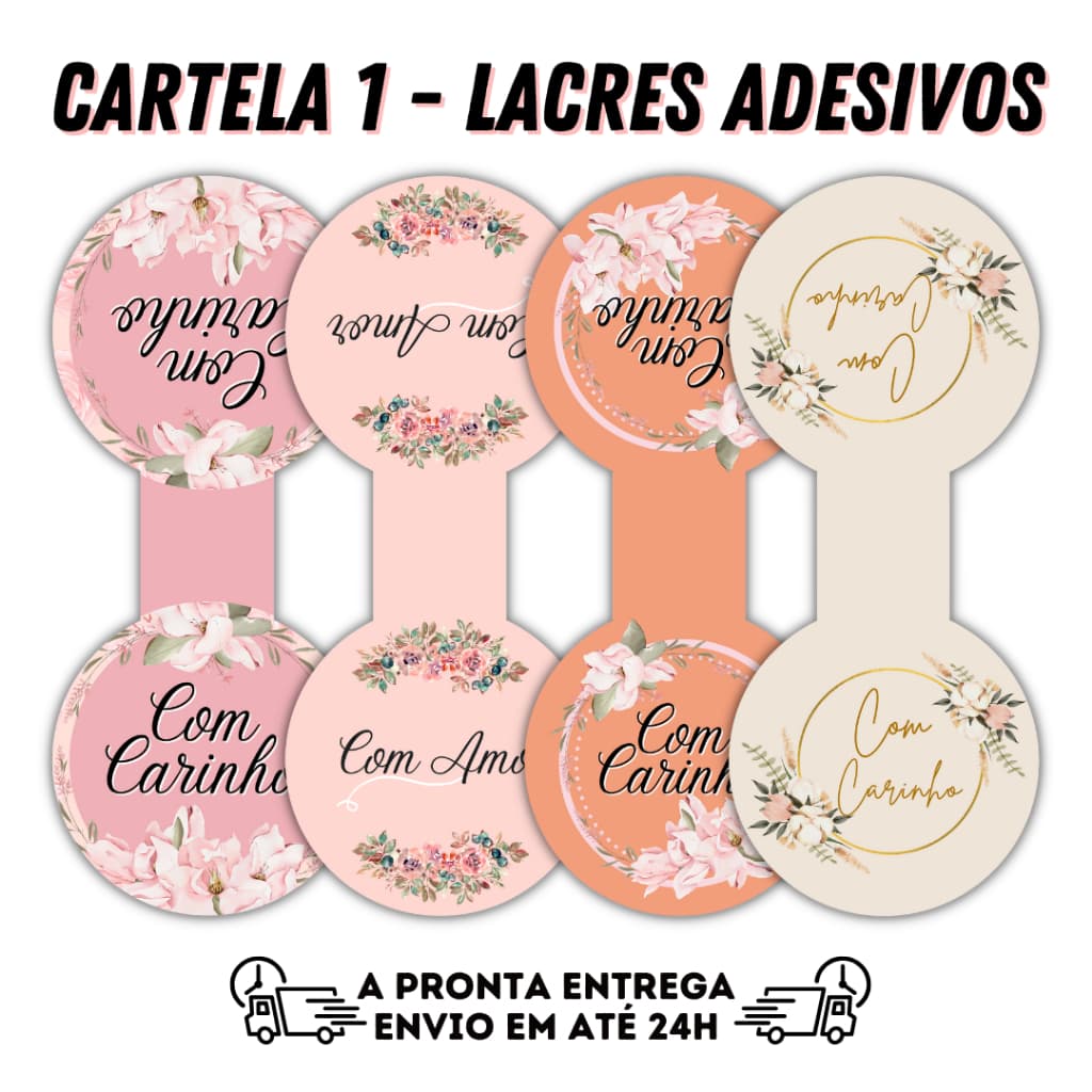 Kit 100 Lacre Adesivo Com Carinho Com Amor Lacre Segurança Para Saco Sacola