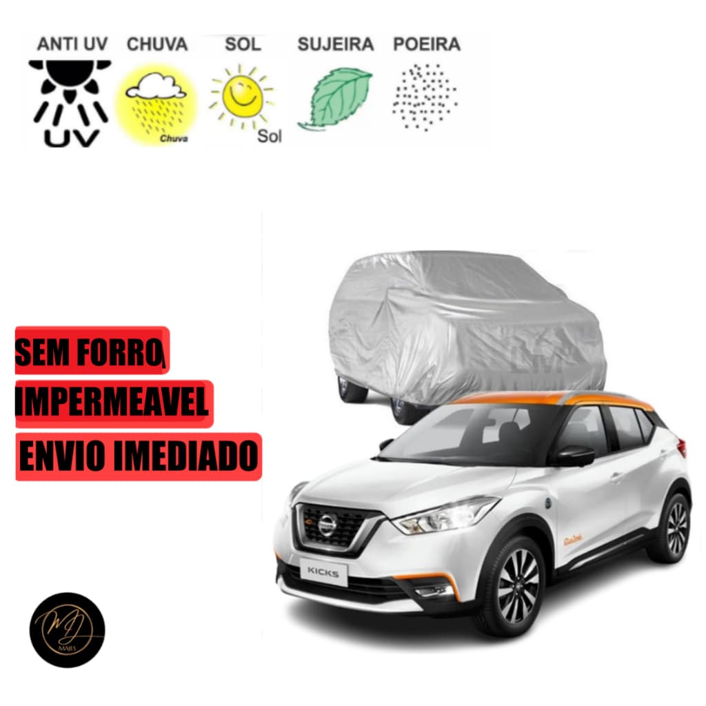 Capa de Cobrir Carro KICKS SEM FORRO- Impermeável e Proteção Completa contra Sol, Chuva e Poeira