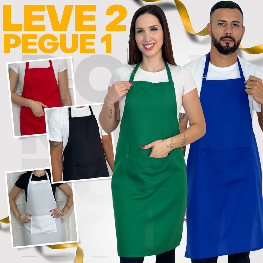 Kit 2 Avental Com Bolso Ajustável Corpo Inteiro Oxford Liso Garçom Cozinha