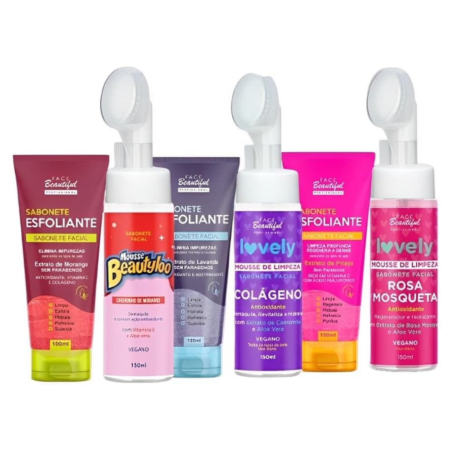 Kit Sabonete Esfoliante e Mousse de Limpeza Facial Cuidados com o Rosto Lovely Face Beautiful