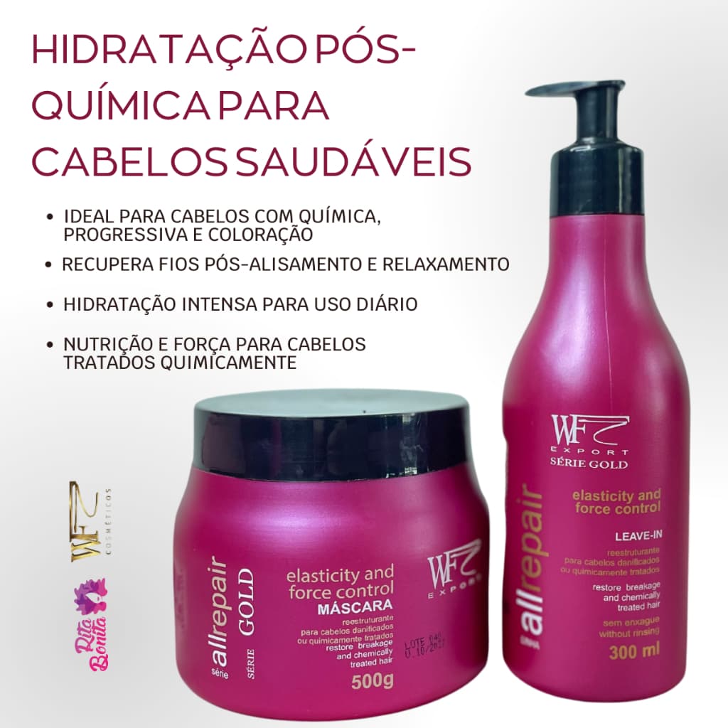 Kit 2 Peças Hidratação Cabelos Com Química Progressiva  Alisamento Relaxamento  All Repair WF 800ml