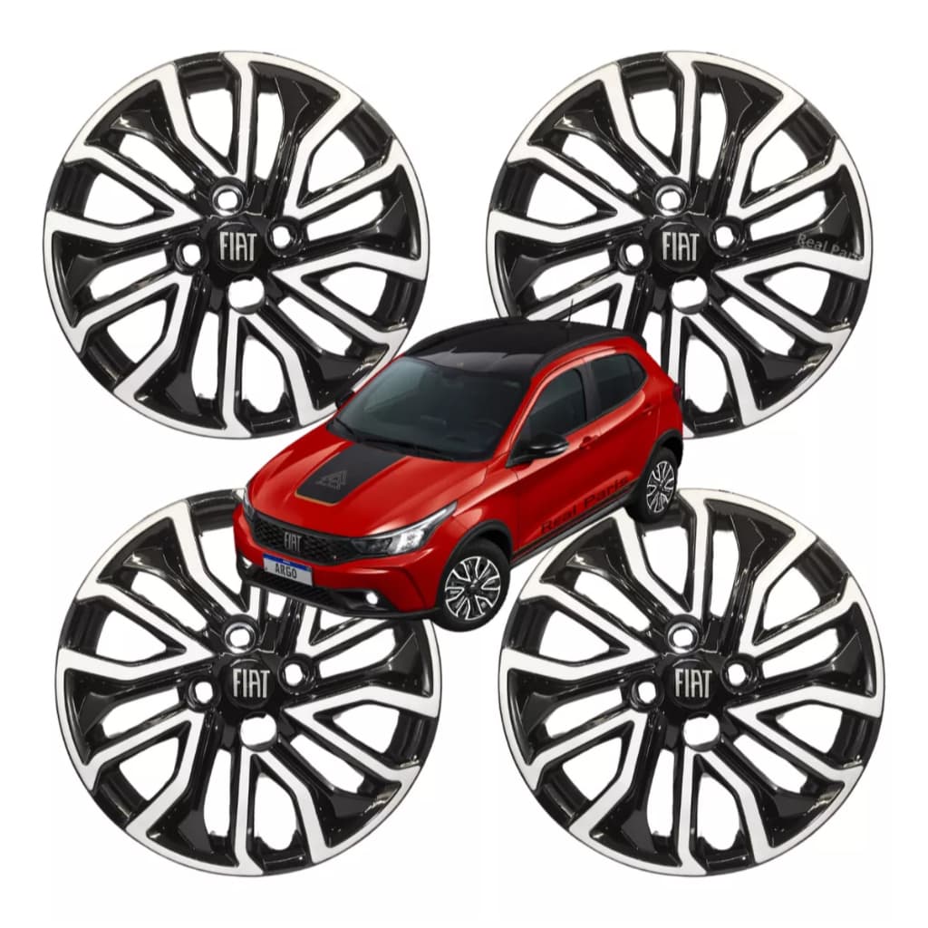 Kit Calota Esportiva Aro 15 Fiat Argo Cronos  2019 2020 2021 2023 2022 2023 2024 - Emblema Preto.