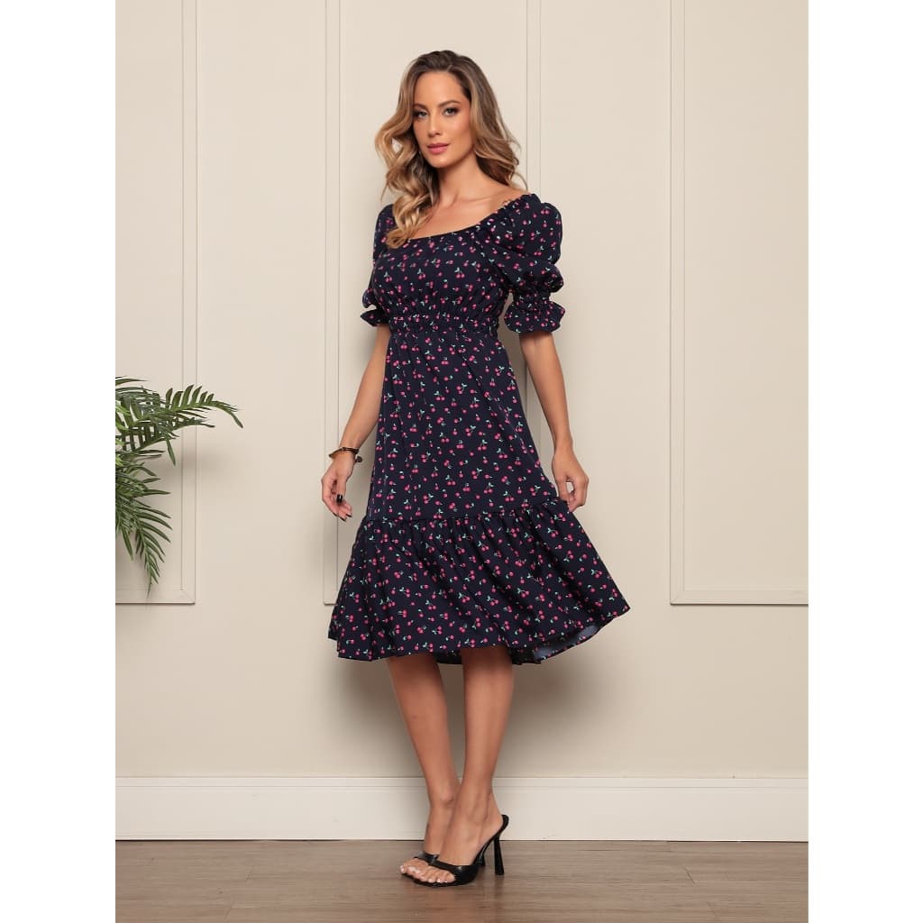 Vestido Feminino | crepinho com Elastec l Poá l Ombro à Ombro l Sem Forro cereja