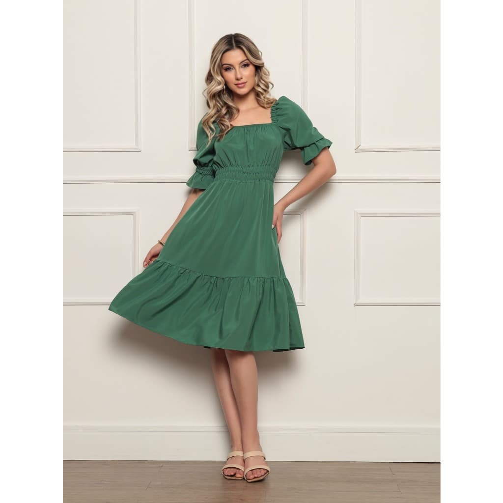 Promoção I Vestido Feminino I Ombro a Ombro  I Vestido Midi mide liso