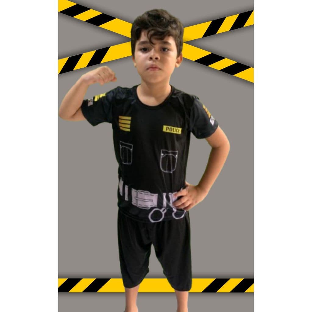CONJUNTO MASCULINO POLICIAL INFANTIL E ADULTO PARA MENINOS E HOMENS CARNAVAL E FESTAS POLÍCIA