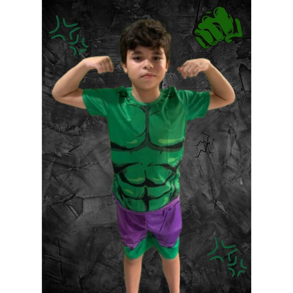 CONJUNTO MASCULINO HERÓI HULK PARA MENINOS E HOMENS INFANTIL E ADULTO CARNAVAL E FESTAS