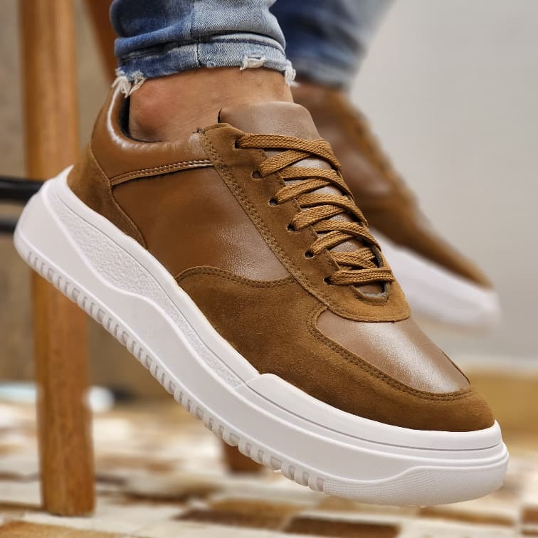 Tênis Sola Alta Masculino Sneaker Oversized Tratorado Urbano Com Cadarço
