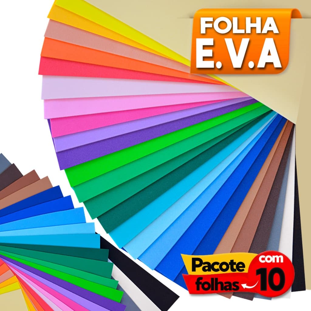Folha de EVA Liso Color 40x60cm Pacote c/ 10 unidades Espessura: 1.6mm Diversas Cores Vibrantes